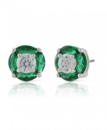 JanKuo Jewelry Rhodium Plated Cubic Zirconia Halo Post Studs Earrings - Green - CF12833RR3F