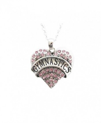 Gymnastics Heart Pink Crystals Silver Chain Necklace - CC11FH1QOEF