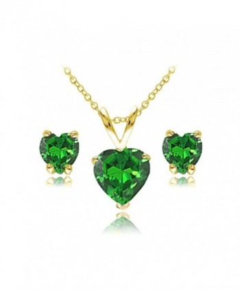 Sterling Simulated Solitaire Necklace Earrings - Simulated Emerald - Yellow Gold Flash - C51864KT3ME