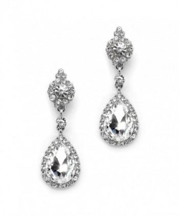 Mariell Clip-On Earrings with Crystal Teardrop Dangles - Silver Chandeliers for Proms and Weddings - C612EM3HPRD