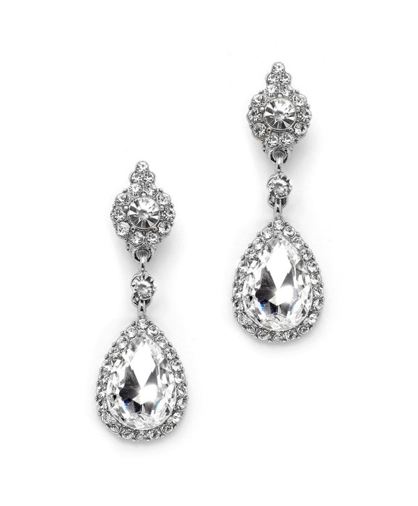 Mariell Clip-On Earrings with Crystal Teardrop Dangles - Silver Chandeliers for Proms and Weddings - C612EM3HPRD