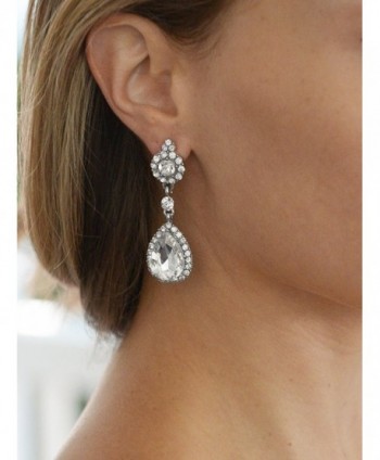 Mariell Earrings Crystal Teardrop Dangles in Women's Clip-Ons Earrings