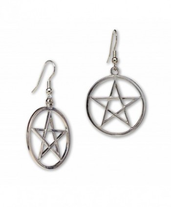 Mystical Wiccan Pentagram Pentacle Silver Finish Dangle Earrings - CZ11CV8BGYZ
