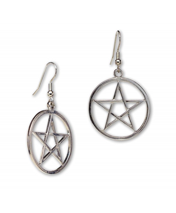 Mystical Wiccan Pentagram Pentacle Silver Finish Dangle Earrings - CZ11CV8BGYZ
