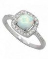 Simulated Opal Princess Halo Ring Sterling Silver (Color Options- Sizes 4-13) - White Simulated Opal - C311G829TAR