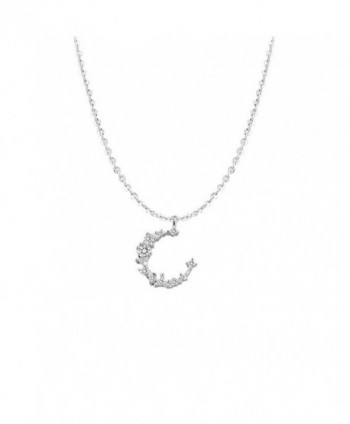 Crescent Moon and Scattered Crystal Paved Necklace For Women-Irregular Shape Minimalist Jewelry - Silver - C51809KXICT