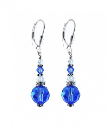 10mm Sapphire Colored- Blue Earrings made with Swarovski crystal Elements. Sterling Silver Lever-back. - CT11TEI1YBZ