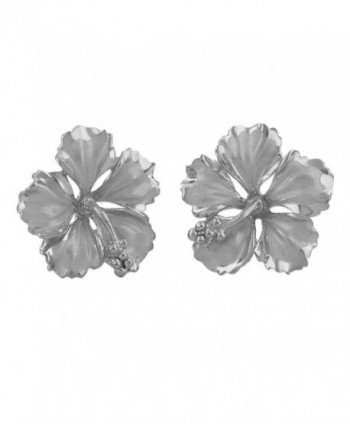 Rhodium Plated Sterling Silver 5/8 Inch Hibiscus Stud Earrings - CX115LCQ9NL