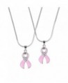 Lux Accessories Matching Pave Heart Bow Breast Cancer Awareness Necklace Set (2 PC). - C111ZU3NDDZ