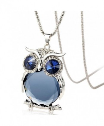 The Night Guardians Long Sweater Chain Owl Shape Austrian Crystal Pendant Necklace for Woman "31" - Grey - CH120Z83523