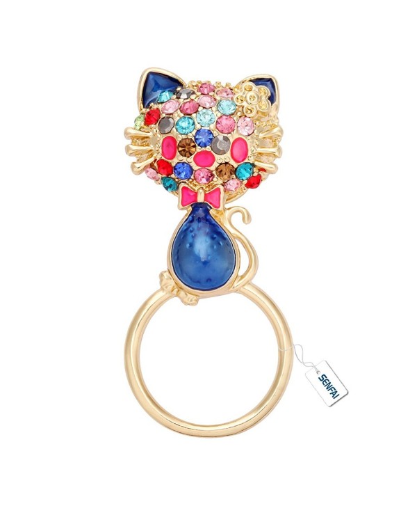SENFAI Cute Cat Colorful Crystal Magnet Brooch- Royal Blue Enamel Multi-function Eyeglass Holder - CM12NFFH4KF
