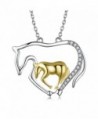 POPLYKE Sterling Silver Two Tone Horse in Heart Pendant Necklace for Women - C7188CHU2IH