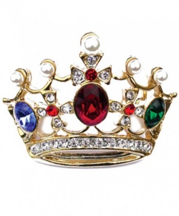 PinMart's Gold Plated Multi-Colored Rhinestone Crown Brooch Pin - CX119PEOLWH