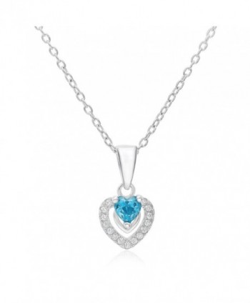 Halo Heart Pendant in Sterling Silver with March Simulated Aquamarine Birthstone & CZ - CZ12BWHLYW9