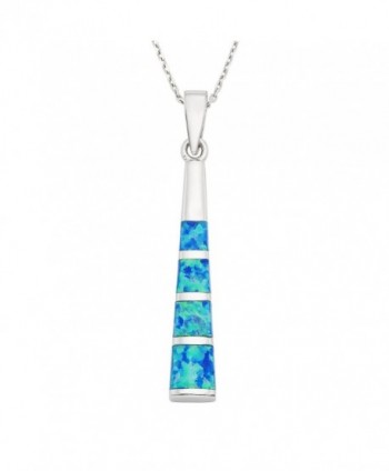 Sterling Silver Created Opal Bar Pendant with 18" Chain - Blue Opal - CU11ABPQPDB