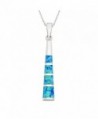 Sterling Silver Created Opal Bar Pendant with 18" Chain - Blue Opal - CU11ABPQPDB
