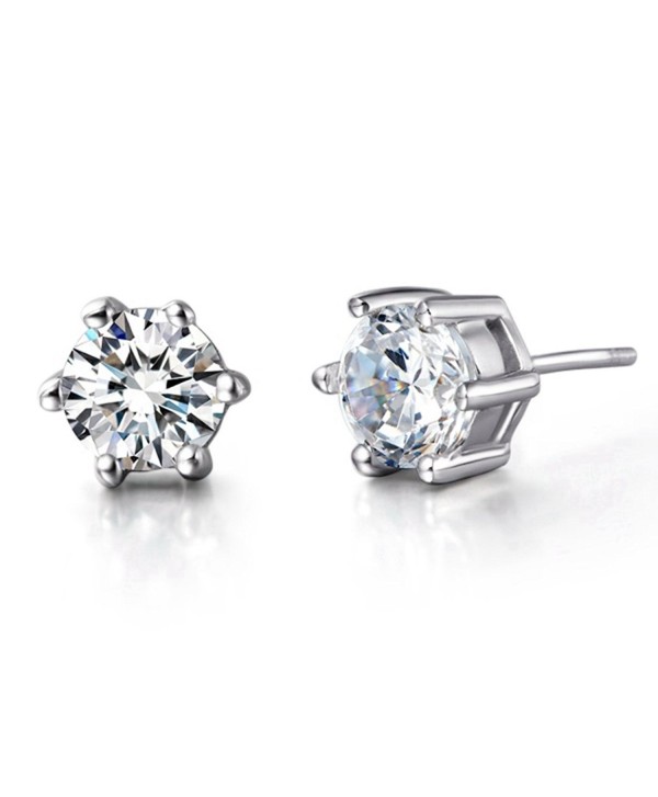 FENDINA Womens Classic 925 Sterling Silver Plated Swarovski Element CZ Crystal Stud Earrings - White - CP12GMFQVBF