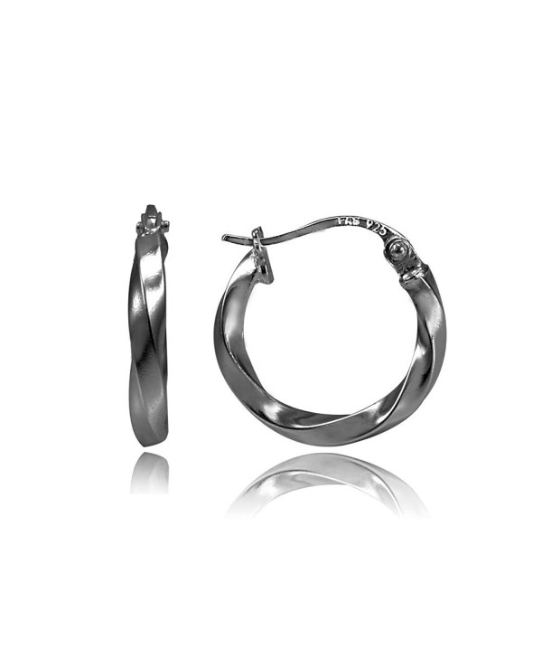 Black Flashed Sterling Silver 2mm Twist Round Hoop Earrings- All Sizes - 15mm - C81824UOURD