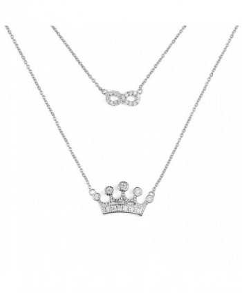 Sterling Silver Two Layered White Cubic Zirconia Infinity Crown Unique Charm Pendant Necklace - CP12KJO1X9P
