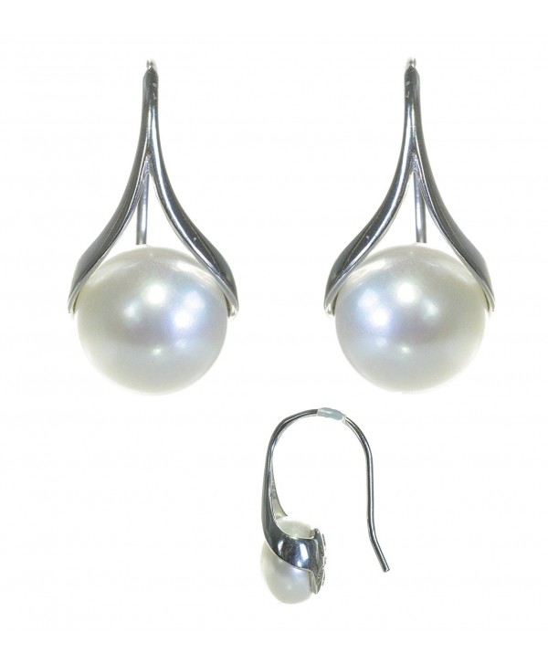 Women's Classical 925 Sterling Silver 10.0mm Freshwater Cultured Pearl Drop Earrings - CS11HU16LZH