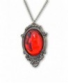 Blood Red Cabochon in Silver Finish Pewter Frame Pendant Necklace - CE1266DU6HN