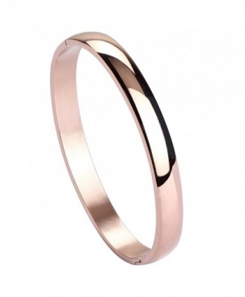 Jusnova Womens Mens Stainless Steel Brecelet Plain Polished Finish Cuff Bangle 7.3 Inches - 4 Rose Gold - C81858Q3USN