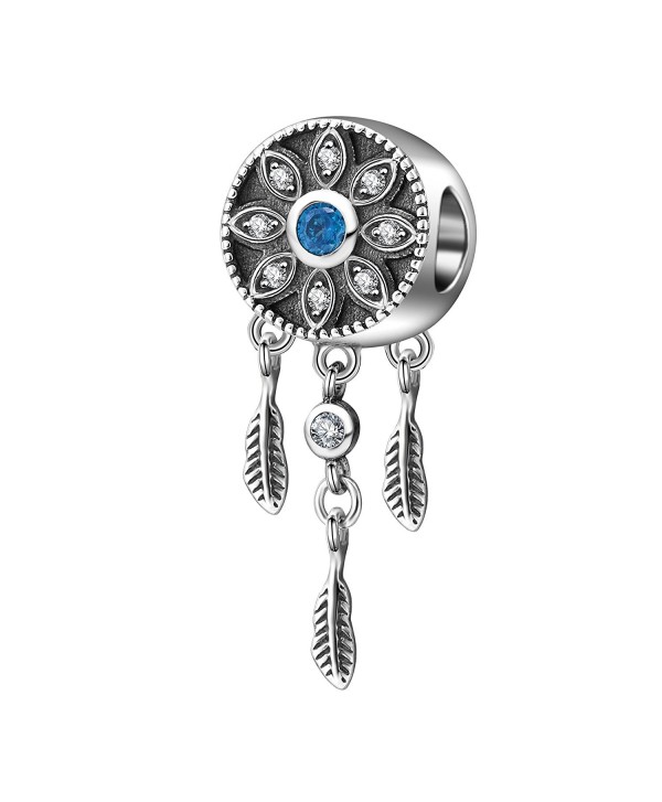 Dream Catcher Charms 925 Sterling Silver Crystal Pendant Feather Flower Bead for European Bracelet Necklace - CO186TY5QG9