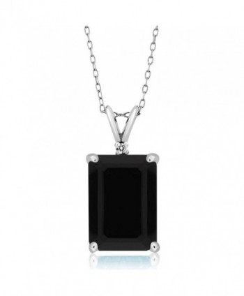 Sterling Silver Emerald Cut Black Onyx & White Diamond Pendant Necklace (7.38 cttw- With 18 Inch Silver Chain) - CZ11N1SQ82J