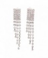 Bridal Earrings Rhinestone Rectagle Tassel Chains Clip Earrings No Pierced Charm Jewelry - CE12O8S8A10