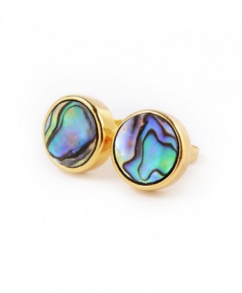 ZENGORI 12mm Natural Coral Abalone Shell Round 18K Gold Plated Post Stud Earrings - C317YHX8K7D