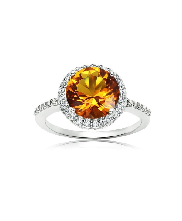 Sterling Silver Simulated Citrine and Cubic Zirconia Round Halo Ring - CW186MS9KMZ