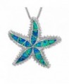 Sterling Silver Synthetic Blue Opal Starfish Pendant Necklace- 16+2" Extender - C211M5QSTU7
