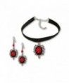 Gothic Red Rose Cameo Black Velvet Choker and Dangle Earrings Jewelry Set - CS12O2HXUXG