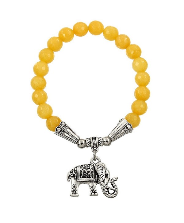 Falari Elephant Lucky Charm Natural Stone Bracelet Yellow Agate B2448-YA - CK12F1GJE3D