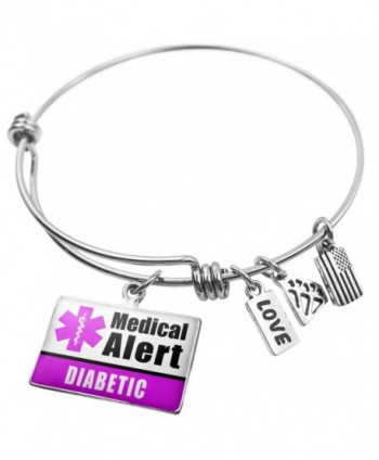 Expandable Wire Bangle Bracelet Medical Alert Purple Diabetic- Neonblond - Silver color - CR129NW5AHJ