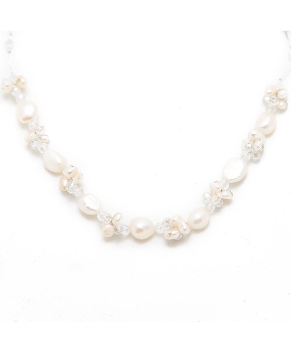 White Cultured Freshwater Pearl Clear Crystal Beads Silk Tread Princess Length Necklace 17-19" - CR12EXH26MR