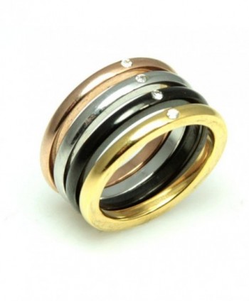 Stackable Four Color Rings With Cubic Zirconias - Colored Stainless Steel Bands - CD110BHD4MF