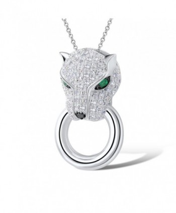 Silver Leopard Pendant Solid 925 Sterling Silver Green Spinel White Cubic Zirconia Stone - CR183O679RK