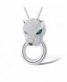 Silver Leopard Pendant Solid 925 Sterling Silver Green Spinel White Cubic Zirconia Stone - CR183O679RK