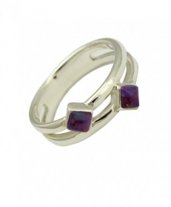 925 Oxidized Sterling Silver Blue Square Purple Turquoise Double Band Gemstone Ring - CC11NUZZK6N