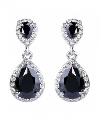 EVER FAITH Zircon Austrian Crystal Elegant 2 Teardrop Dangle Earrings - Silver-Tone Black - CE11QGG43BL