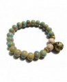 Porcelain Pot Beads with Brass Ball Buddhist Prayer Wrist Mala Bracelet - Sea Blue - CM11AG480ML