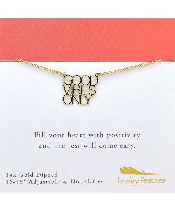 Lucky Feather Inspirational "Good Vibes Only" Message Necklace Sterling Silver dipped-16-18 in. adj. chain - CC12O1DV599