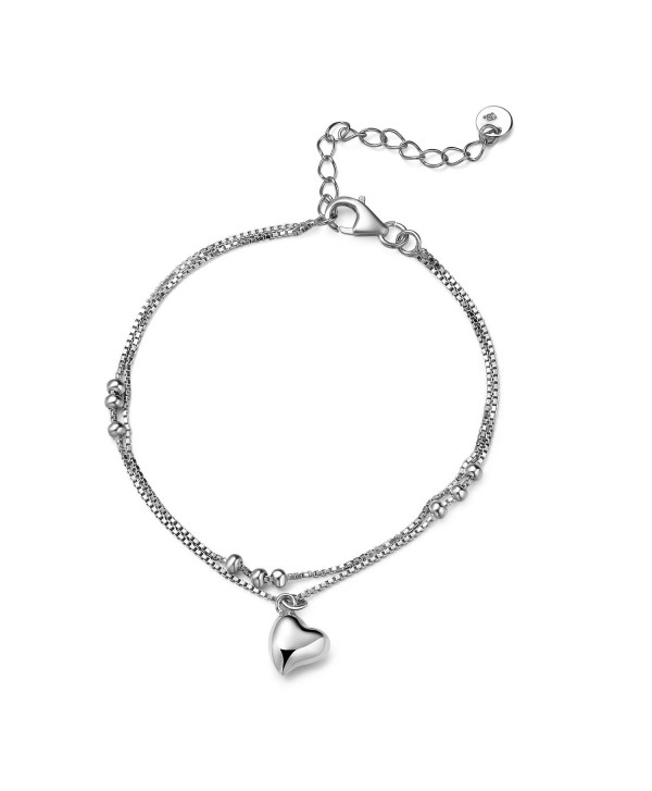 LR Accessory 925 Sterling Silver Heart Charm Running Beads Double Box Chain Bracelet (6.5") - CY11MHNUDCF