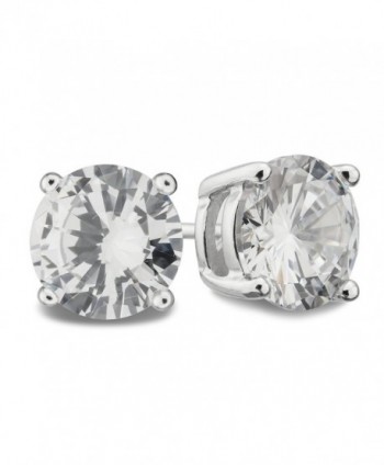 925 Sterling Silver Round Clear Cut Cubic Zirconia Stud Earrings (7mm) - C8187NY7WHR