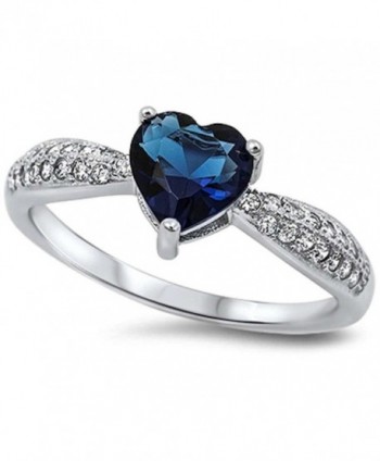 Simulated Blue Sapphire Heart & Pave Cubic Zirconia .925 Sterling Silver Ring Sizes 4-10 - CF11N5PHFQL