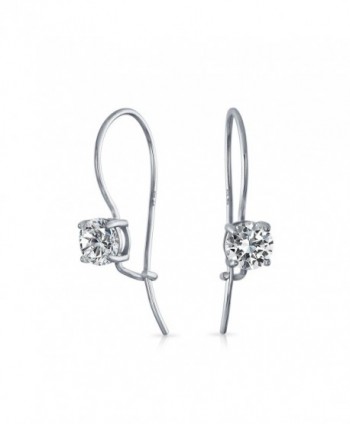 Bling Jewelry Solitare CZ French Wire Sterling Silver Drop Earrings - CZ113XJB4CZ