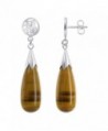 Gem Avenue 925 Silver Teardrop Natural Tiger Eye Chinese symbol for Good Luck Post Back Dangle Earrings - CA116O7XTDP