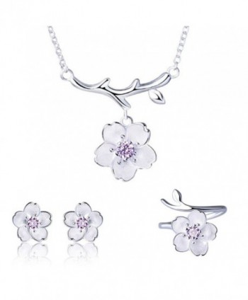 925 Sterling Silver Daisy/SAKURA/Snowflake Flower Crystal Pendant Necklace Earring Bracelets Ring Set for Women - CT182Q48SX9