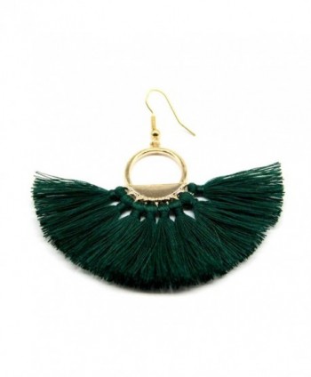 SUNGULF Bohemian Tassels Dangle Drop Earrings Fashion Fan-shaped Handcrafted Jewelry for Women - Green - CG184QA58U0